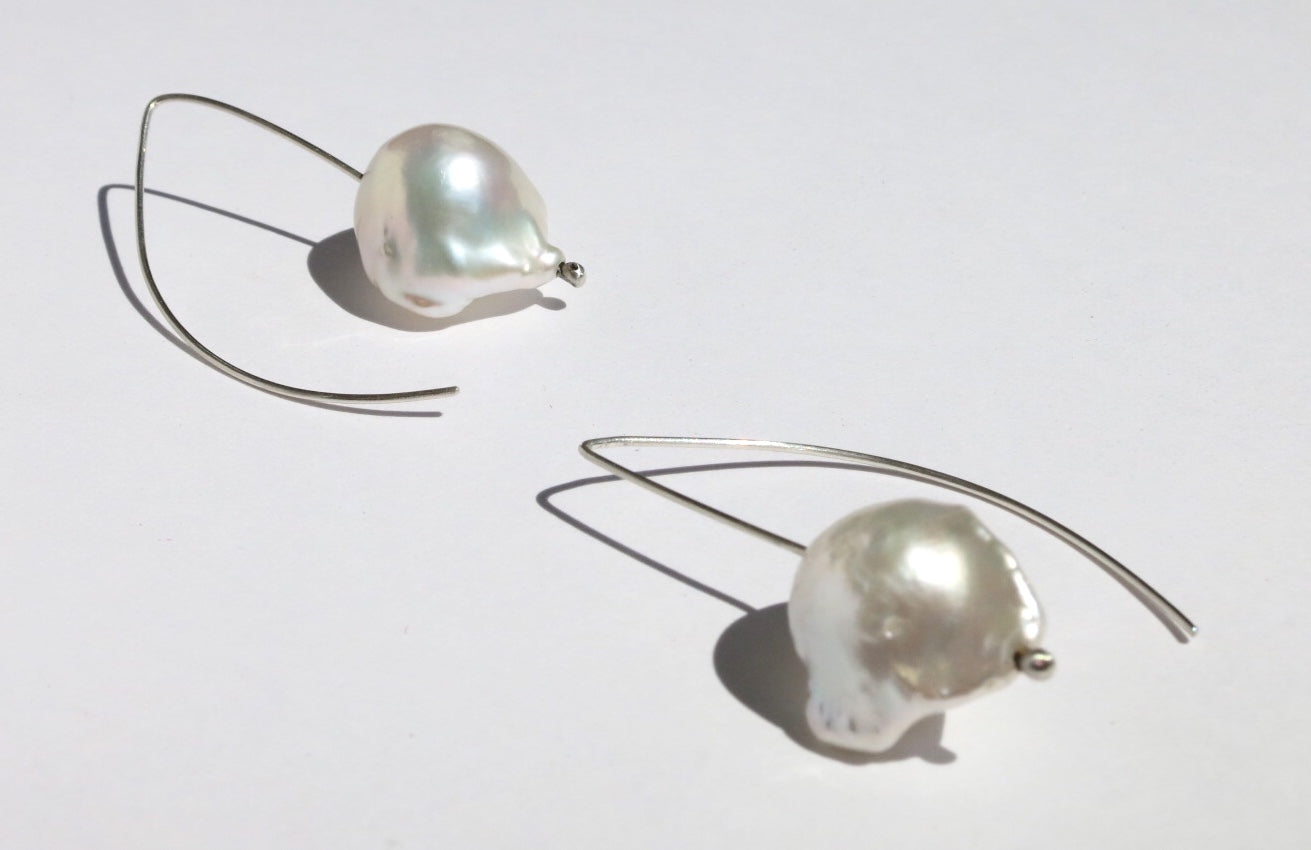 Baroque pearl on silver earwires earrings - Sacred Birch