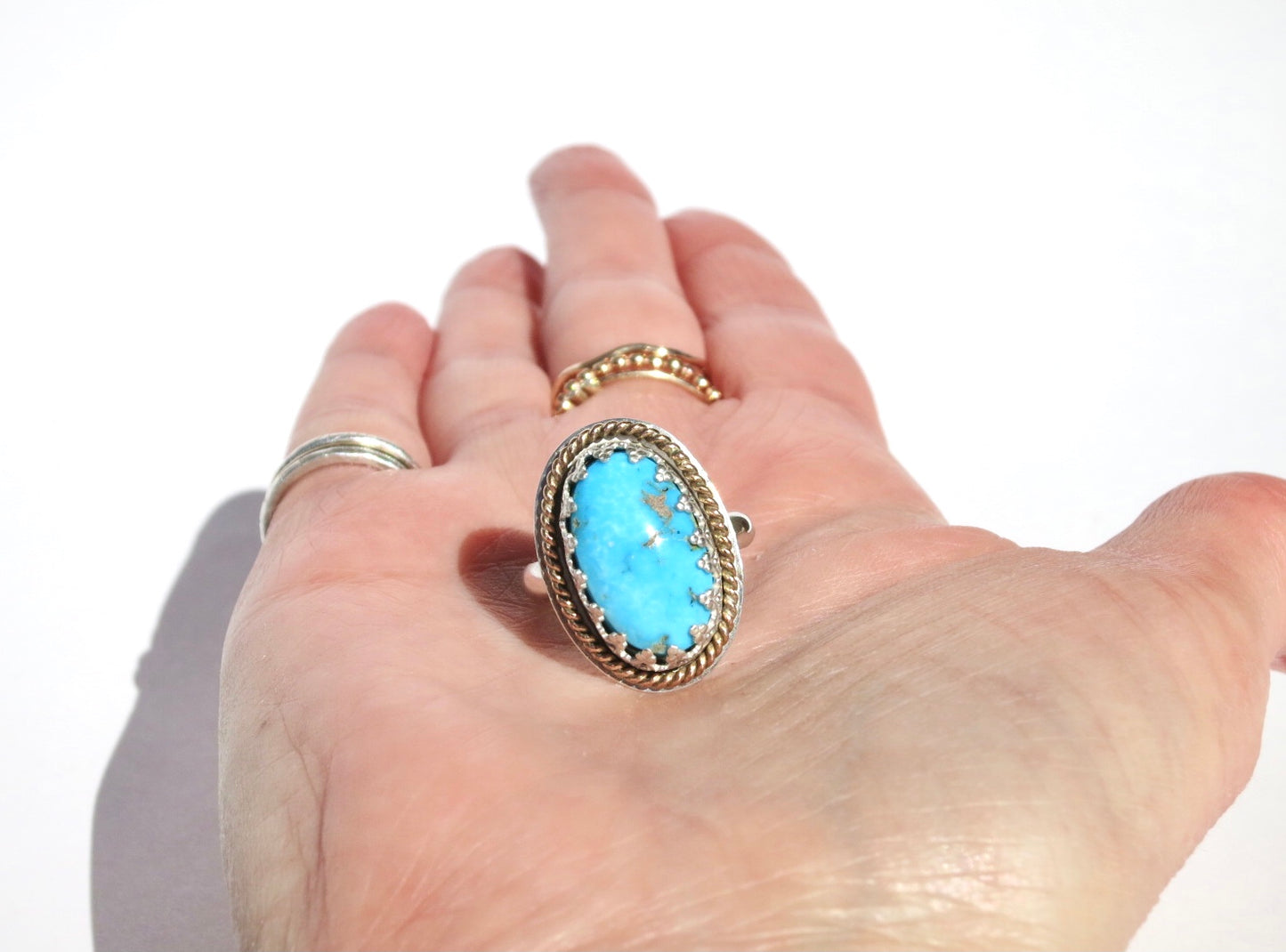 Oval Turquoise ring with mixed metal, Sterling silver and gold filled turquoise ring - Sacred Birch