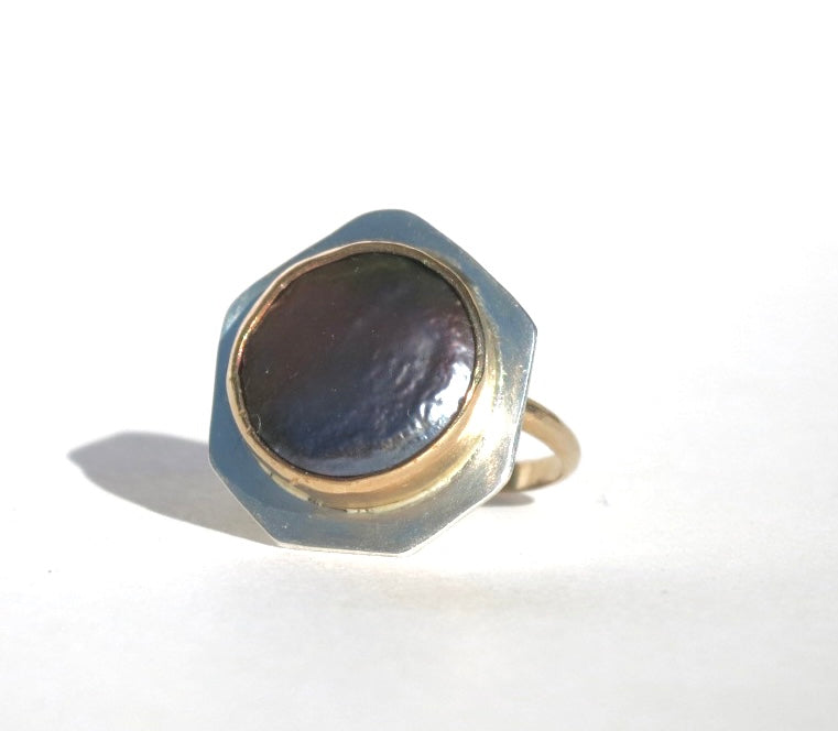 Gray Freshwater pearl sterling silver ring - Sacred Birch