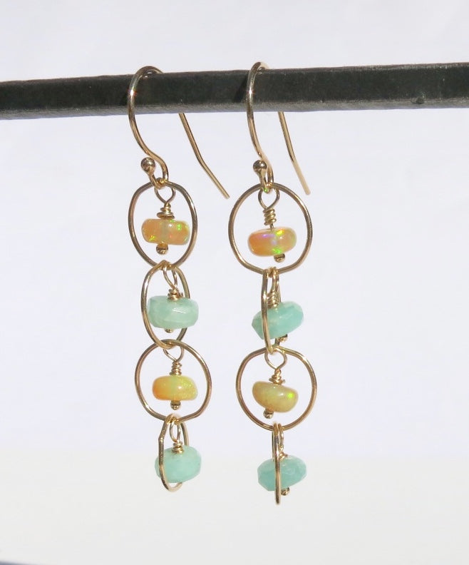 Opal and Gold Dangle Earrings - Sacred Birch