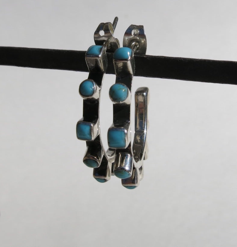 Turquoise silver hoops - Sacred Birch