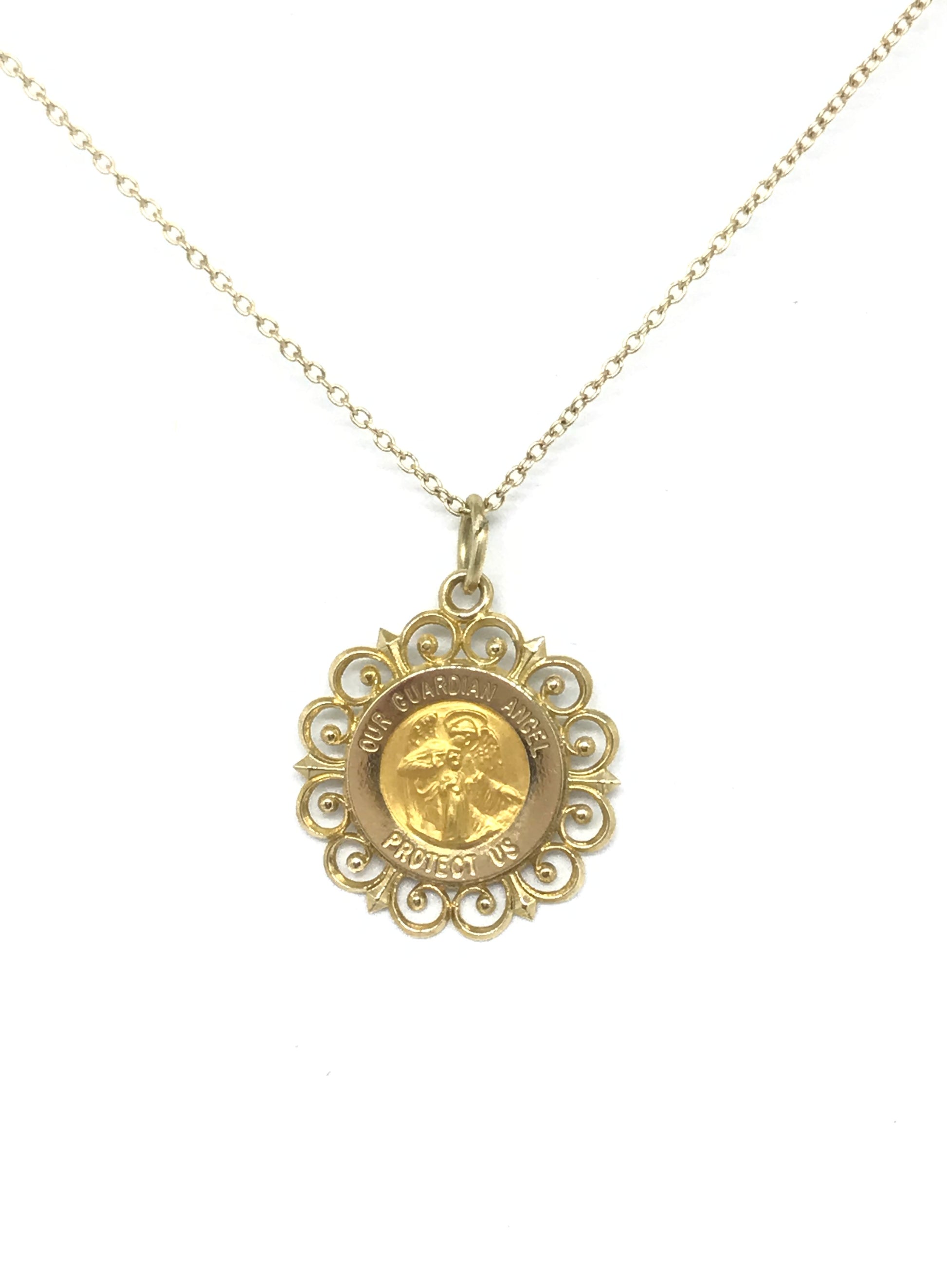 Guardian Angel Medallion Necklace in 14k Gold - Sacred Birch