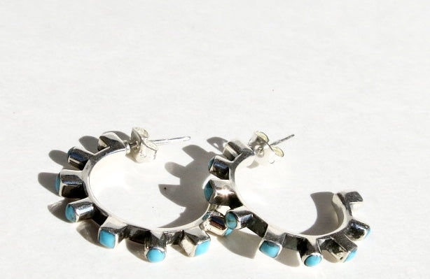 Turquoise silver hoops - Sacred Birch