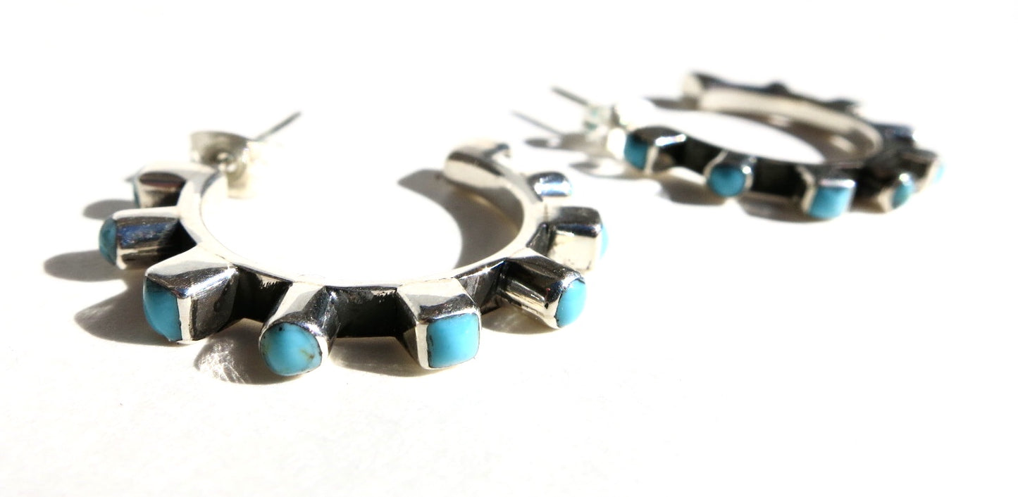 Turquoise silver hoops - Sacred Birch