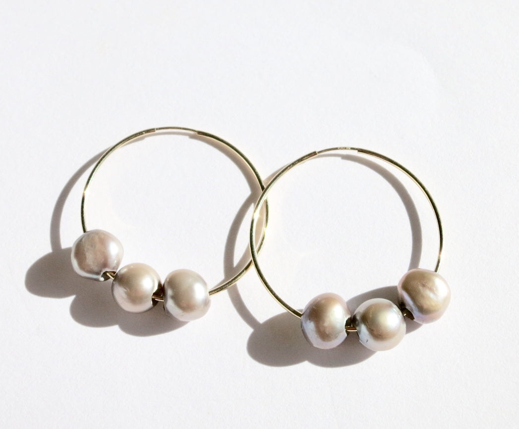 Endless Pearl and Gold Hoops - Sacred Birch