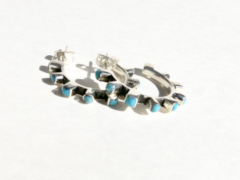 Turquoise silver hoops - Sacred Birch