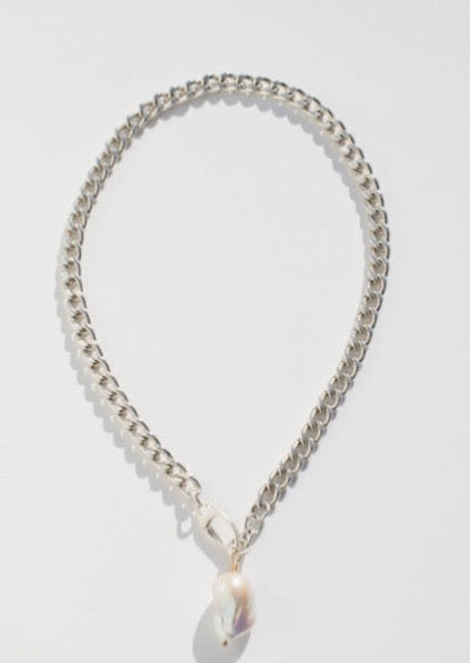 Sterling Silver Curb Chain Necklace with Pearl - Sacred Birch