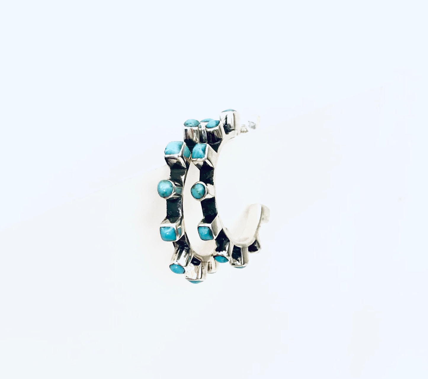 Turquoise silver hoops - Sacred Birch