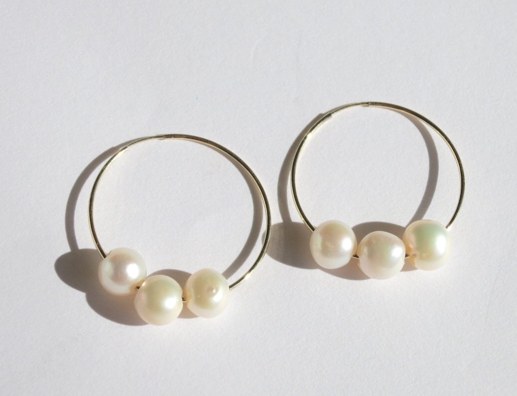 Endless Pearl and Gold Hoops - Sacred Birch