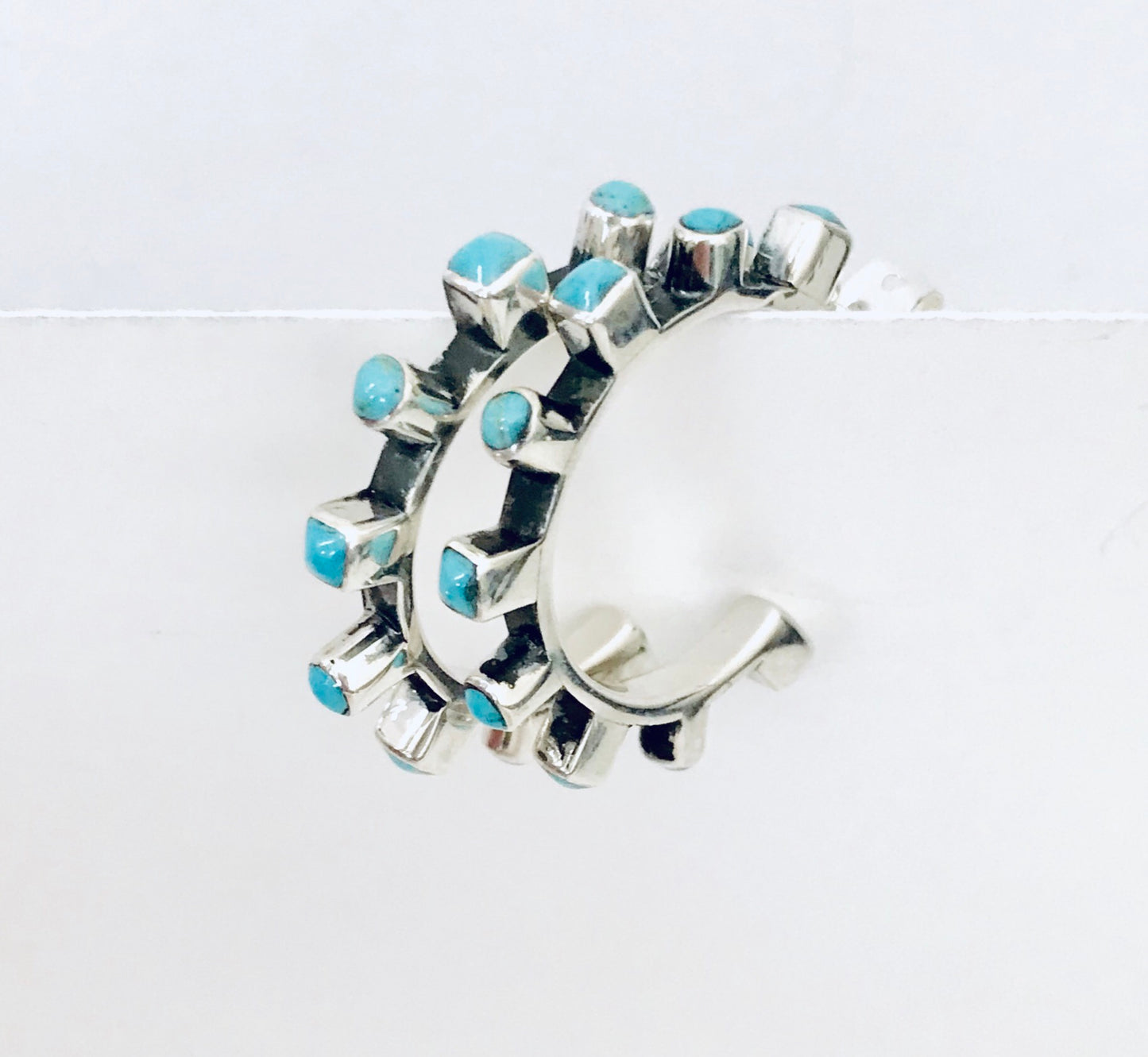 Turquoise silver hoops - Sacred Birch