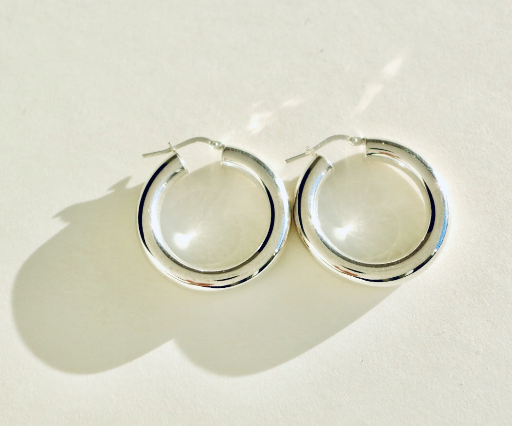 Chunky Round Sterling Silver Hoops - Hoop earrings