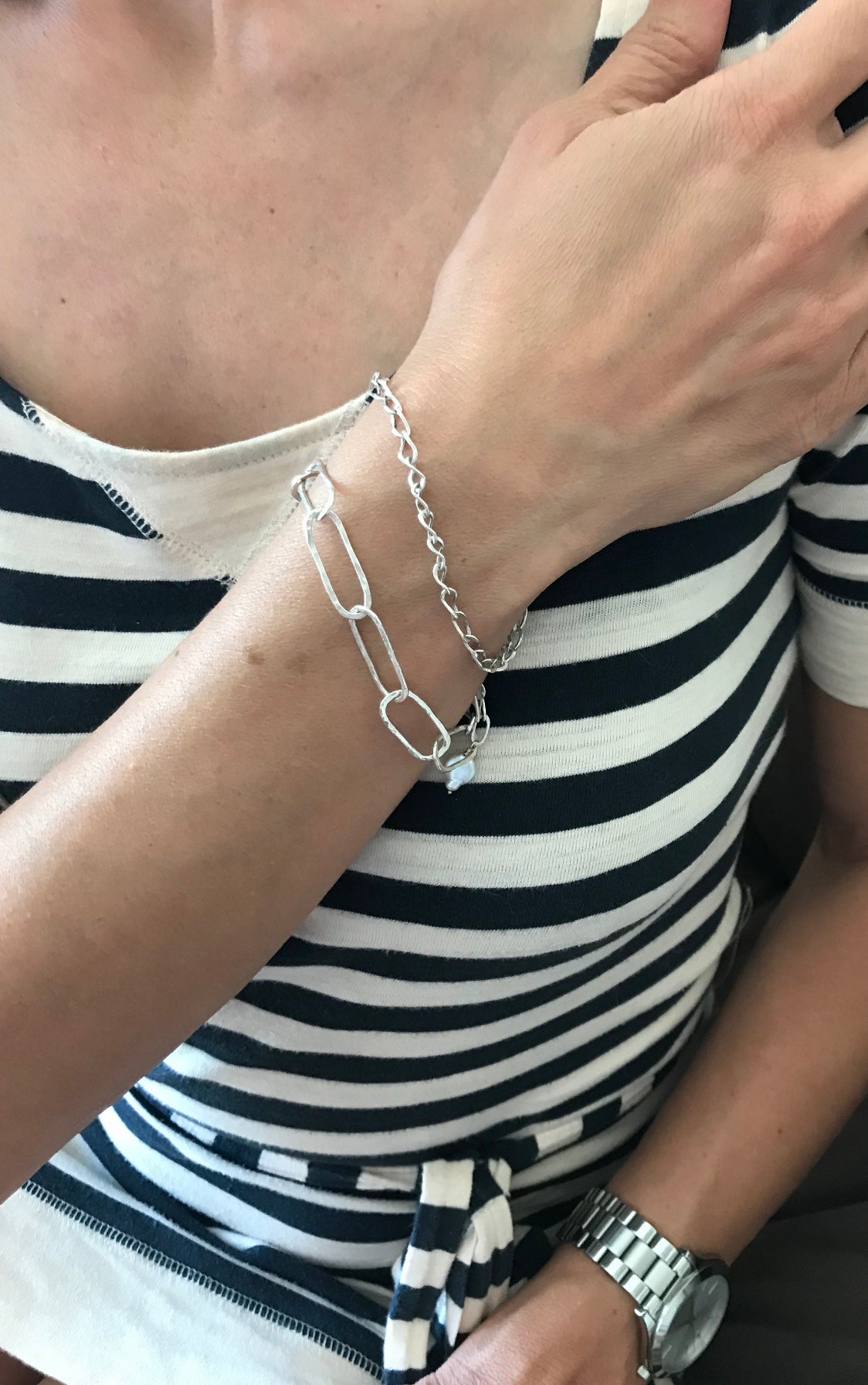 Sterling Silver Hammered Link Bracelet - Sacred Birch