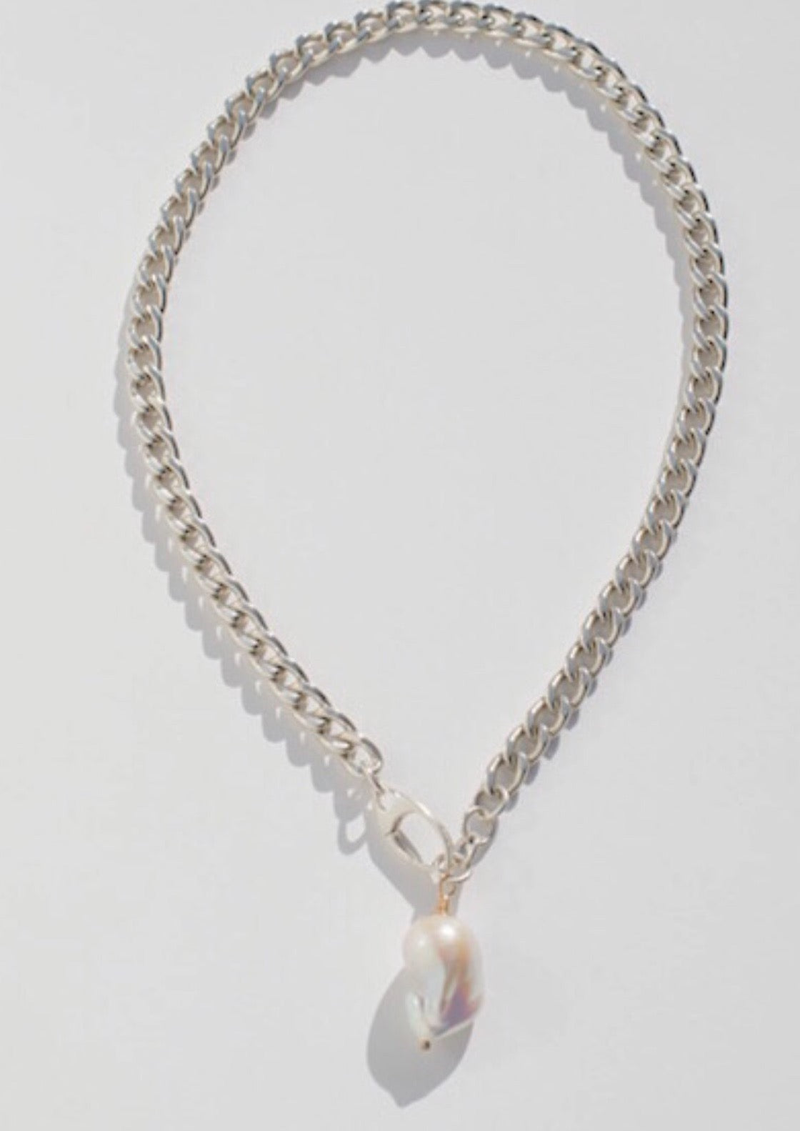 Sterling Silver Curb Chain Necklace with Pearl - Sacred Birch