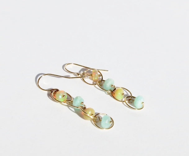 Opal and Gold Dangle Earrings - Sacred Birch