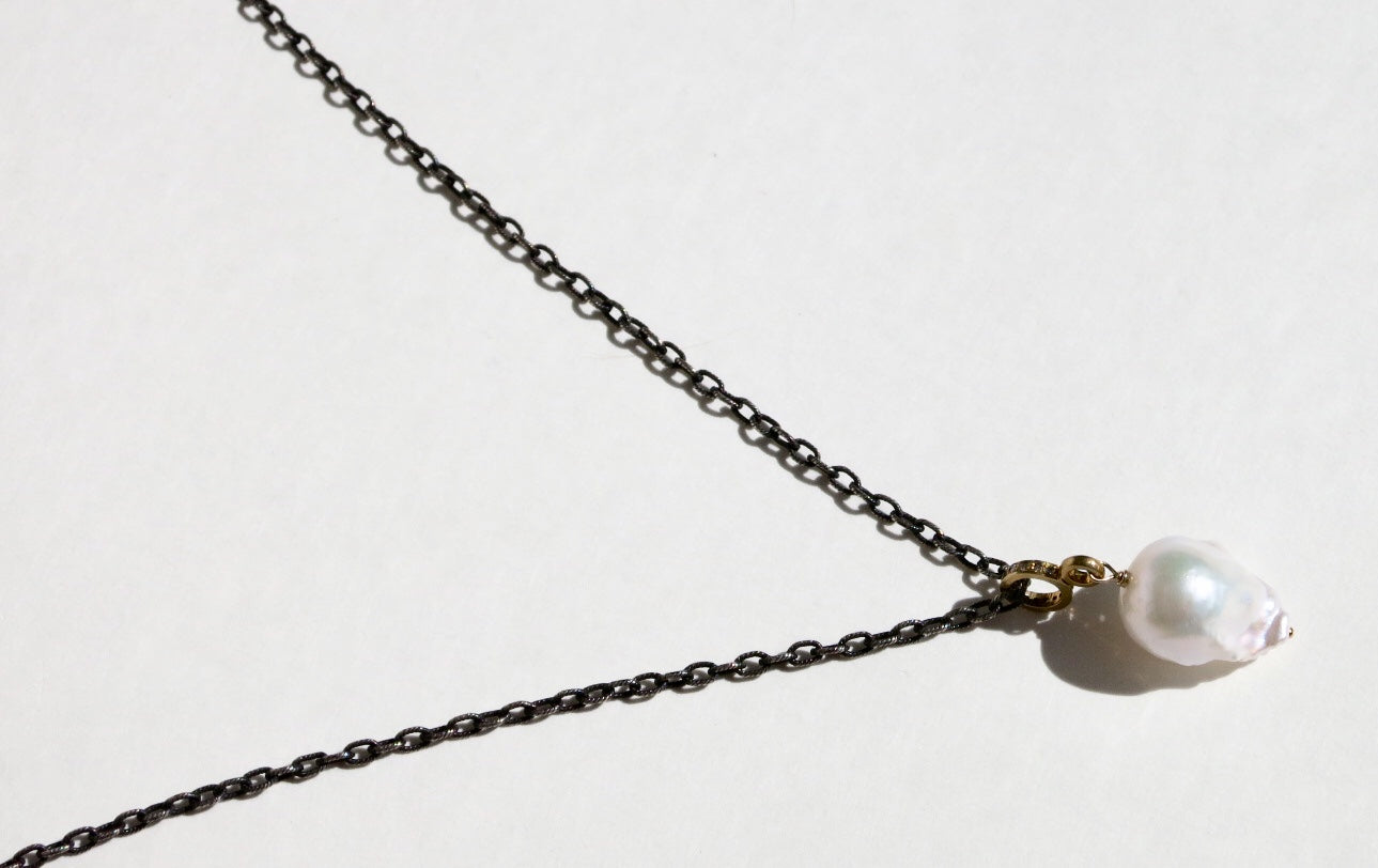 Baroque Pearl pendant on oxidized silver chain - Sacred Birch