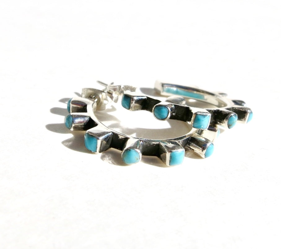 Turquoise silver hoops - Sacred Birch