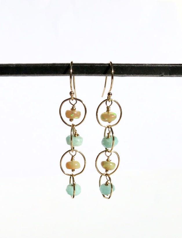 Opal and Gold Dangle Earrings - Sacred Birch