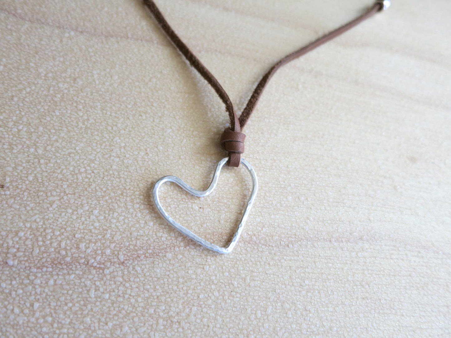 Valentines Day Silver Heart Chakra pendant on leather - Sacred Birch