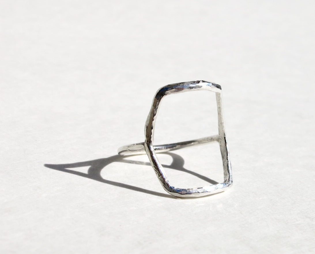 Fine silver square ring - Sacred Birch