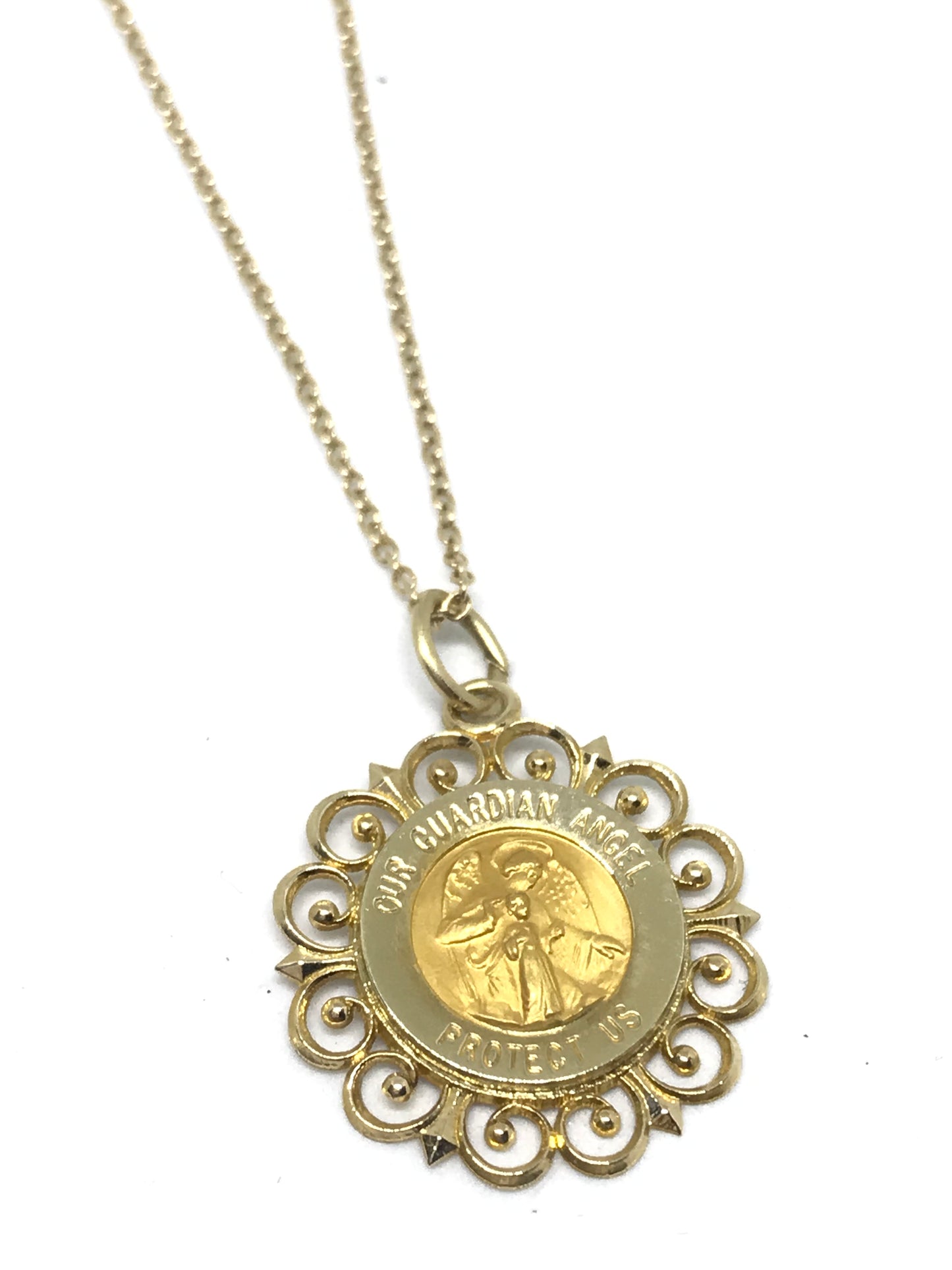 Guardian Angel Medallion Necklace in 14k Gold - Sacred Birch