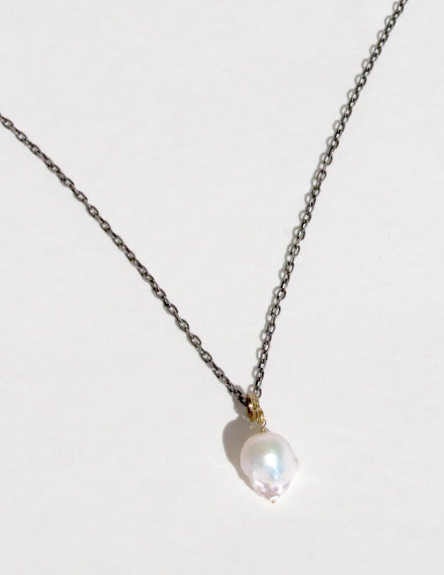 Baroque Pearl pendant on oxidized silver chain - Sacred Birch