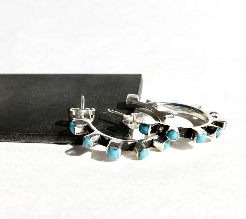 Turquoise silver hoops - Sacred Birch