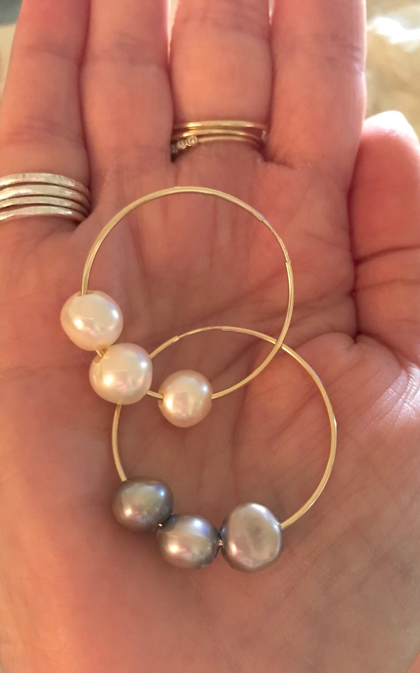 Endless Pearl and Gold Hoops - Sacred Birch