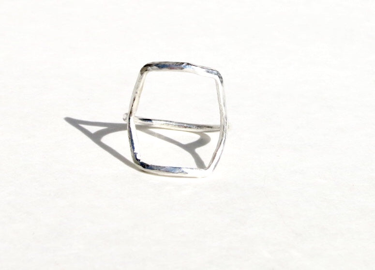 Fine silver square ring - Sacred Birch