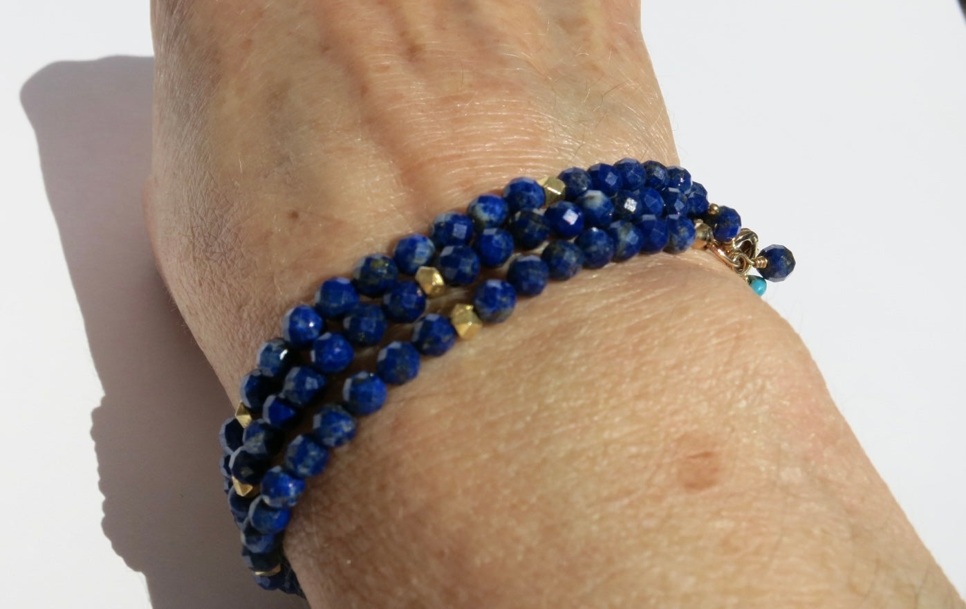 Triple wrap lapis gemstone bracelet - Sacred Birch