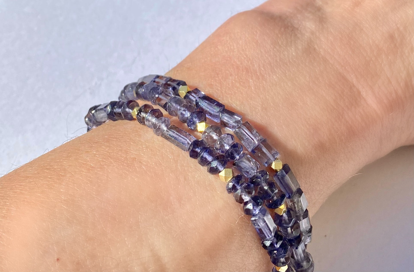 Iolite triple wrap beaded bracelet - Sacred Birch