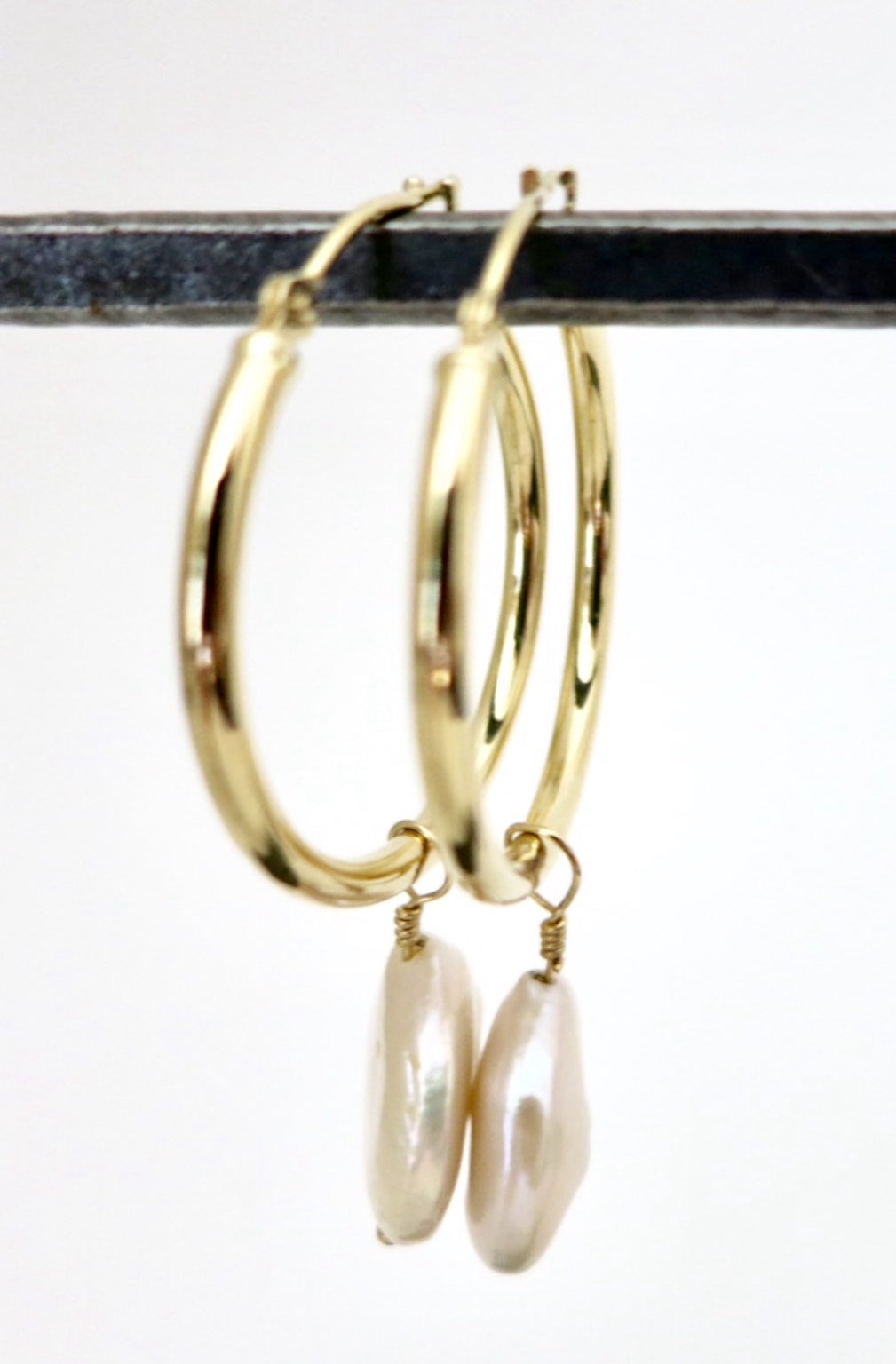 Coin Pearl on Gold Hoops - Sacred Birch