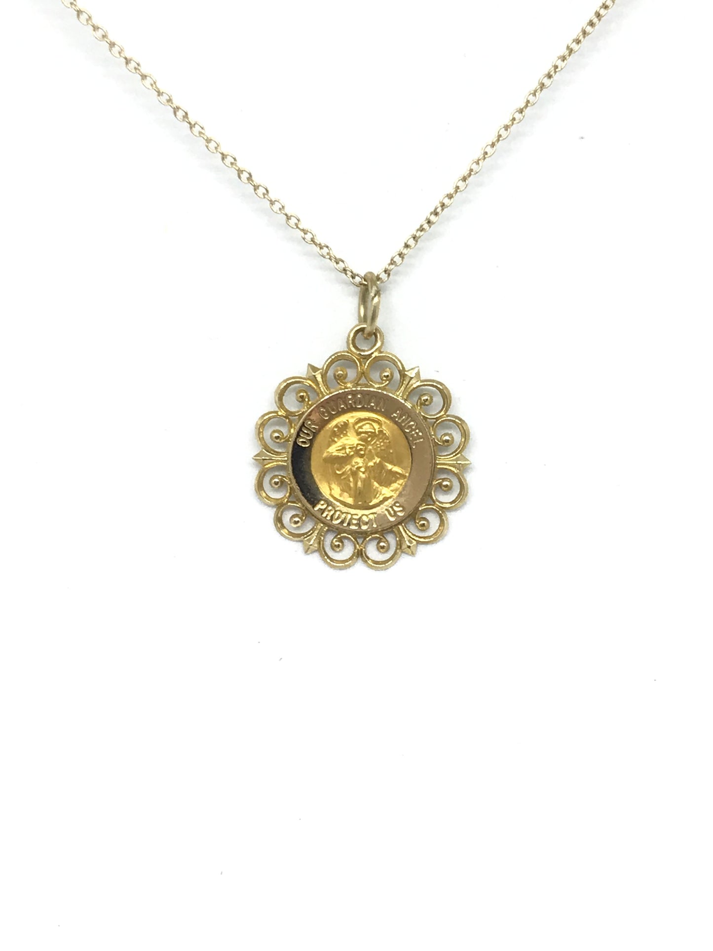 Guardian Angel Medallion Necklace in 14k Gold - Sacred Birch