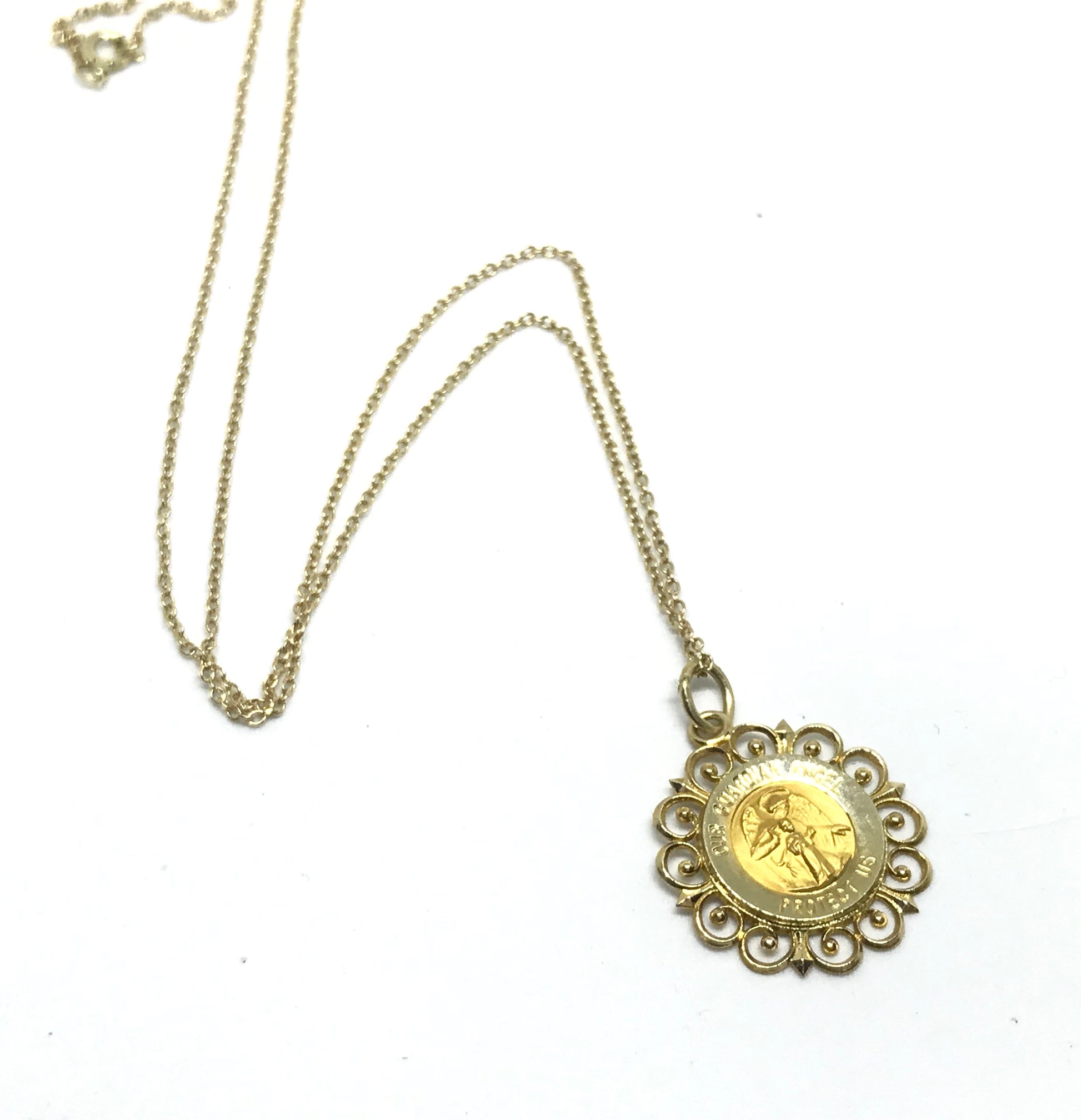 Guardian Angel Medallion Necklace in 14k Gold - Sacred Birch