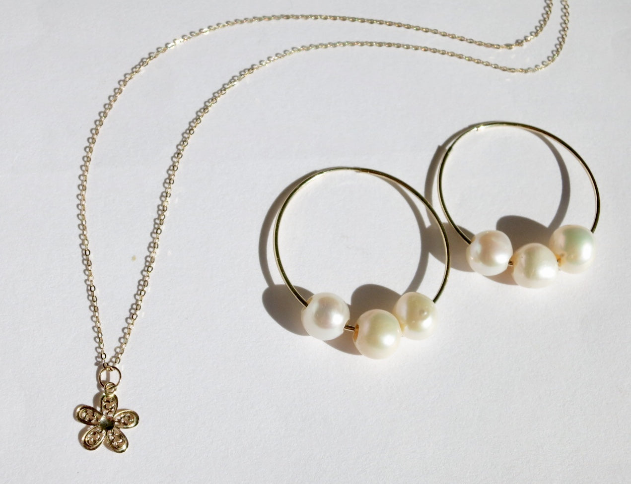 Endless Pearl and Gold Hoops - Sacred Birch