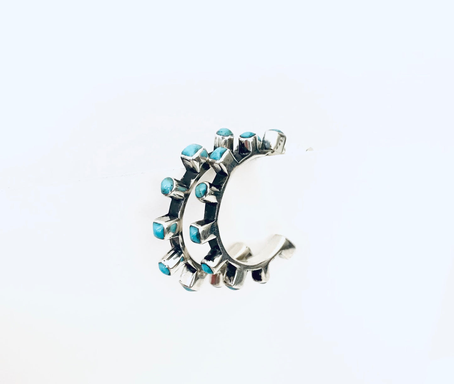 Turquoise silver hoops - Sacred Birch