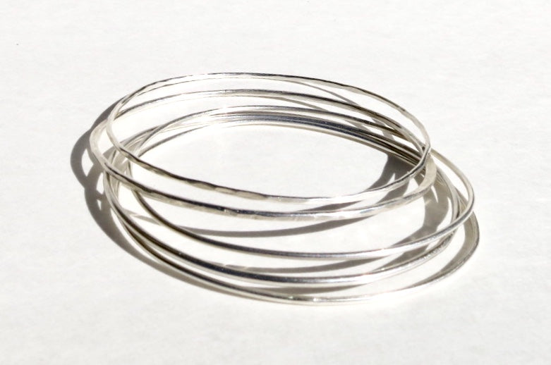 Sterling Silver Hammered Bangles - Sacred Birch