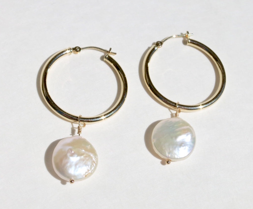 Coin Pearl on Gold Hoops - Sacred Birch