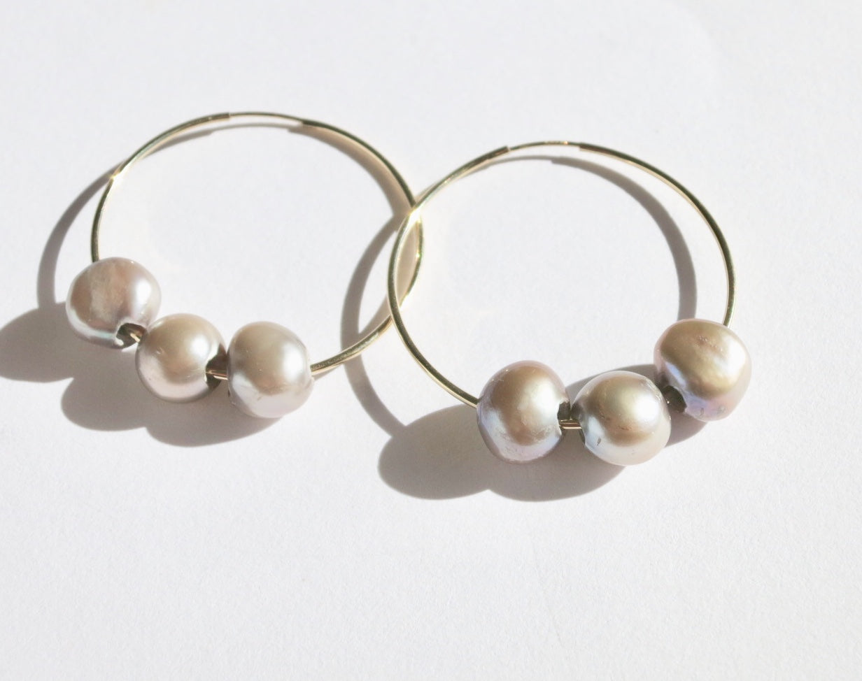 Endless Pearl and Gold Hoops - Sacred Birch